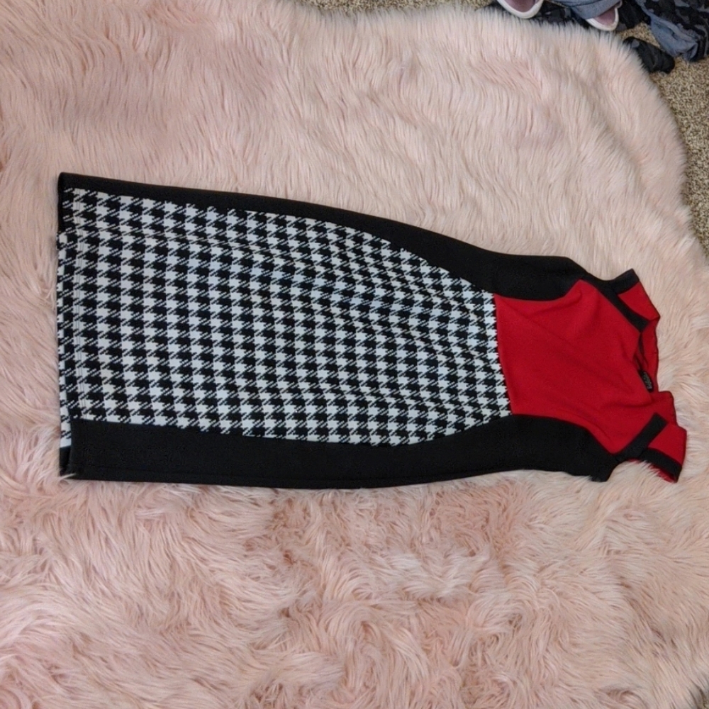 Red and houndstooth dress